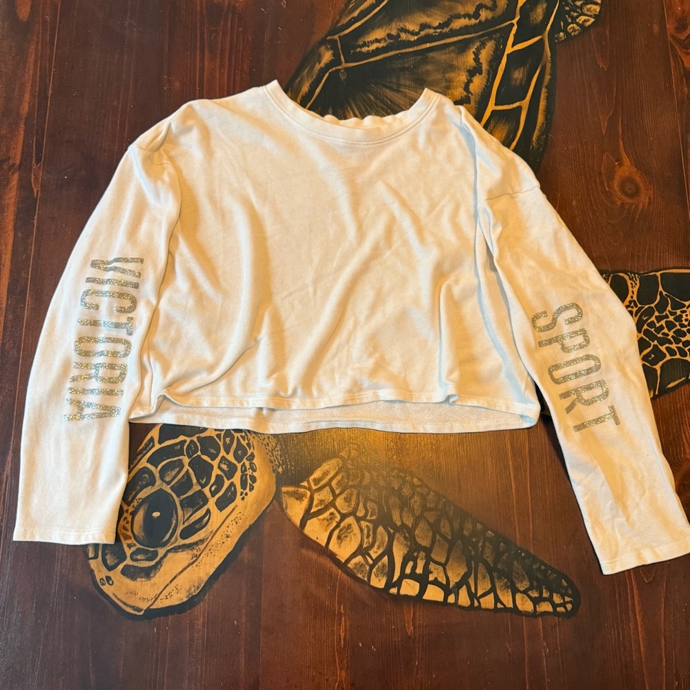 White Cropped Victoria Secret Sport Long Sleeve Lightweight Sweater